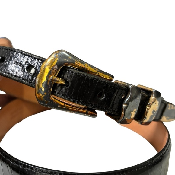 Martin Dingman Belt Black Alligator Grain Italian Calfskin Leather Men’s Size 38 - Picture 3 of 14